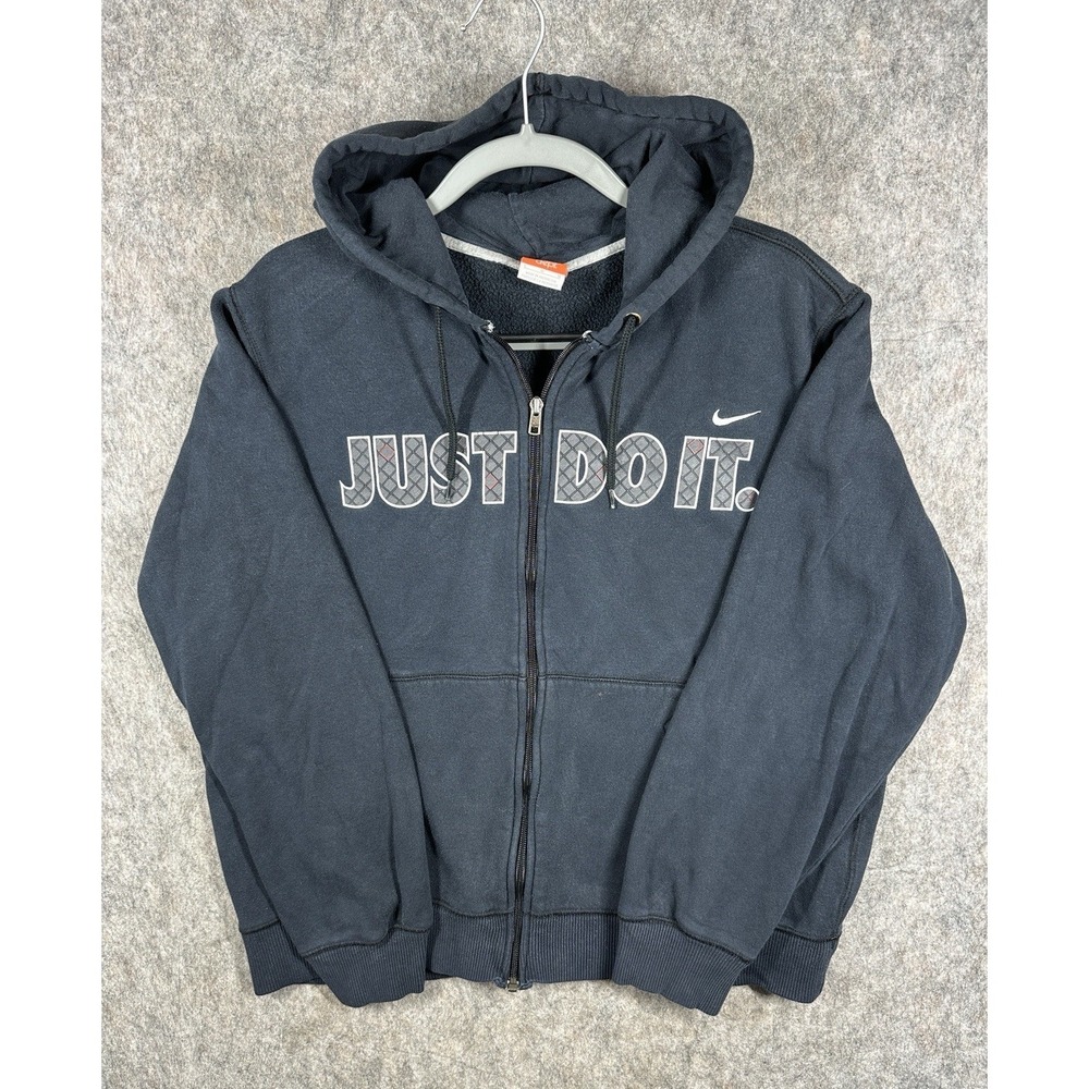 Nike Athletic Dept Hoodie Full‎ Zip Just Do It Black Mens Large Swoosh Retro Y2K